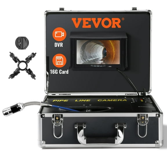 VEVOR Sewer Camera,100 ft/30 m,7" Screen Pipeline Inspection Camera with DVR Function, Waterproof IP68 Camera, 12 pcs Adjustable LEDs,with a 16 GB SD Card for Sewer Line, Duct Drain Pipe Plumbing