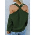 thumbnail image 5 of Asyoly Womens Halter Neck Cold Shoulder Sweater Long Sleeve V Neck Solid Color Knit Pullover Sexy Jumper Loose Top, 5 of 5
