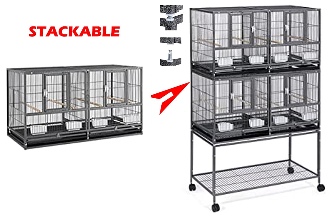 Triple Story Stackable Center Divided Breeder Breeding Bird Flight Rolling Cage With Side Breeding Nest Doors for Canaries Cockatiels Lovebirds Finches Budgies Small Parrots