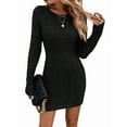 thumbnail image 3 of Women'S Cable Knit Sweater Dress Long Sleeve Knit Fall Winter Dresses Crewneck Mini Pencil Dresses Black S, 3 of 6