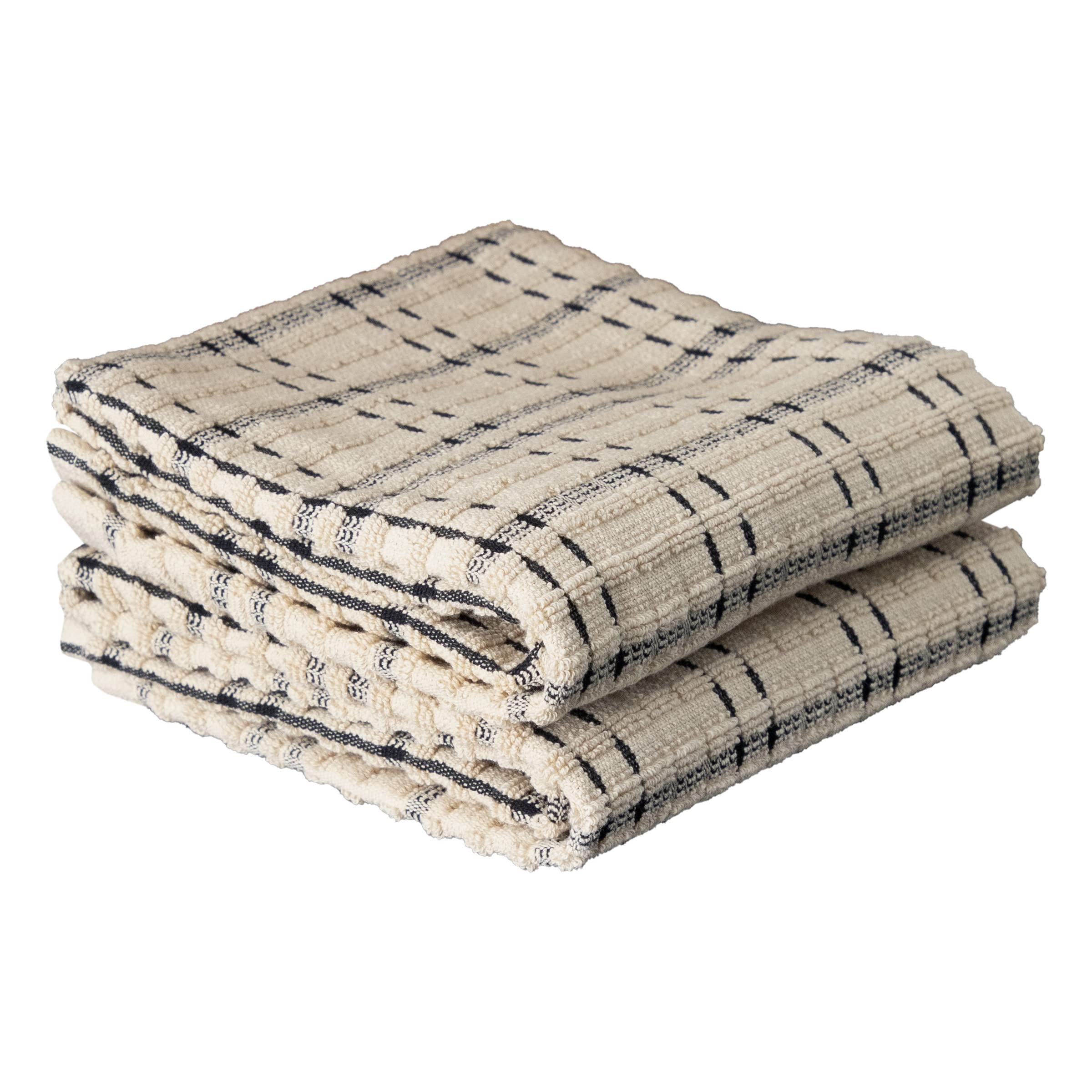 RITZ Royale Collection 100% Combed Terry Cotton, Oversized Kitchen Towel Set, 4-Pack, Solid & Coordinate, Black