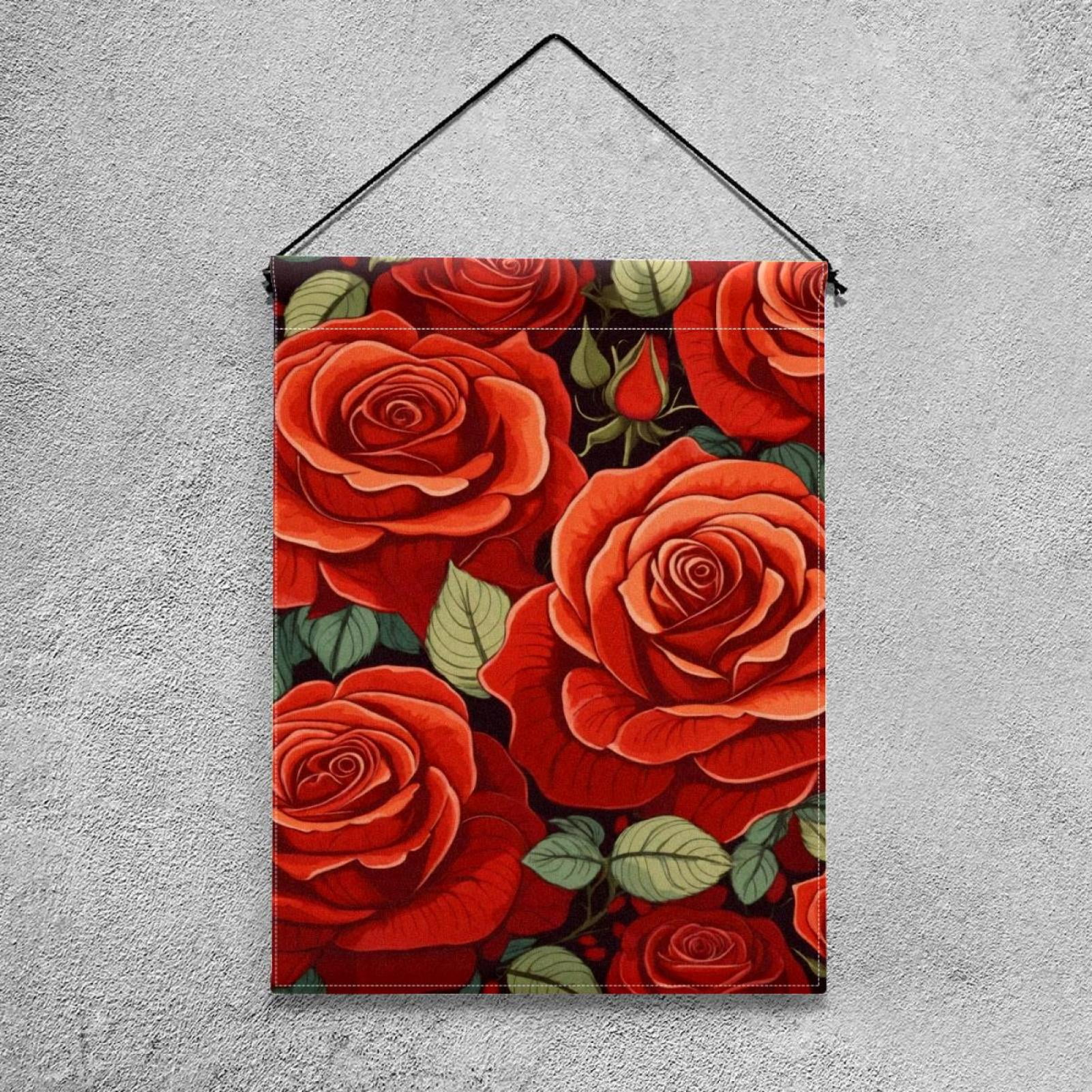 Welcome Red Rose Garden Flag, Vertical Double Sided Small House Flag, Yard Farmhouse Outdoor Deck Veranda Lawn Decor 28x40 Inch