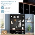 thumbnail image 4 of Farmhouse Hall Tree with Bench, 4-in-1 Entryway Storage Cabinet with 6 Hooks, Adjustable Shoe Shelves and Cubbies, Wooden Mudroom Organizer for Primary Living Space, Black Dark Walnut, 4 of 7