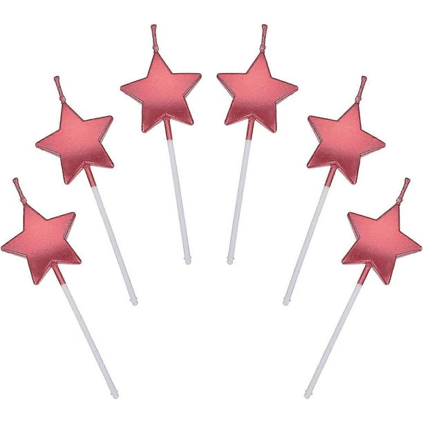 Star Shape Birthday Candles, 6 Pcs Cake Topper Decorations Birthday Candles Metallic Cake Candles For Kids Birthday Wedding Party-Rot