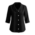 thumbnail image 4 of Dolkfu Tops for Women Trendy Elbow-Length Collared Black Solid Color Tops Minimalist Solid Women'S Blouses,XL, 4 of 6