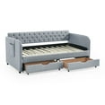 thumbnail image 2 of New Twin Size Upholstery Daybed with Trundle Bed and Two Storage Drawers , Flat Arms with Pocket, Extendable Daybed for Bedroom Living Room,Linen Grey, 2 of 10