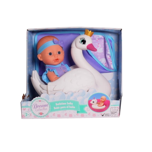 Dream Collection Muñeca bebé con cisne de 10" a la hora del baño