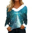 thumbnail image 2 of FDGIU Women's Christmas Sweater, Faux Fur & V-Neck Pullover, Festive Holiday Print Long Sleeve Tops 2025, 2 of 4