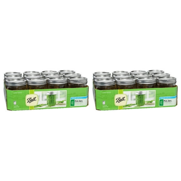 Bocaux en Verre Mason Bouche Régulière 16oz (Lot de 24) avec Couvercles et Bandes, Utilisés pour la Mise en Conserve, le Marinage, le Jus, la Confiture, la Gelée