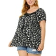 thumbnail image 2 of Women's Plus Size Tops Dense Floral Square Tassel Tie Neck Loose Blouse Black 4X, 2 of 7
