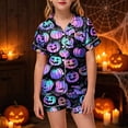 thumbnail image 2 of KPOPLK Little Girls Pajamas Set Halloween Sleepwear Short Sleeve Button Down Silk Shirt and Shorts Sleepwear 2 Piece Kids Pjs 2-13Years,Size 6-7 Years, 2 of 5