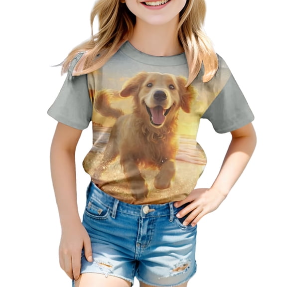 XIYON Girl's T Shirts Fashion Casual Letter Print Short Sleeve T Shirt For Girls Comfortable Crew Neck Tee Top For Kids Lovely Summer Tops 6-7 Years