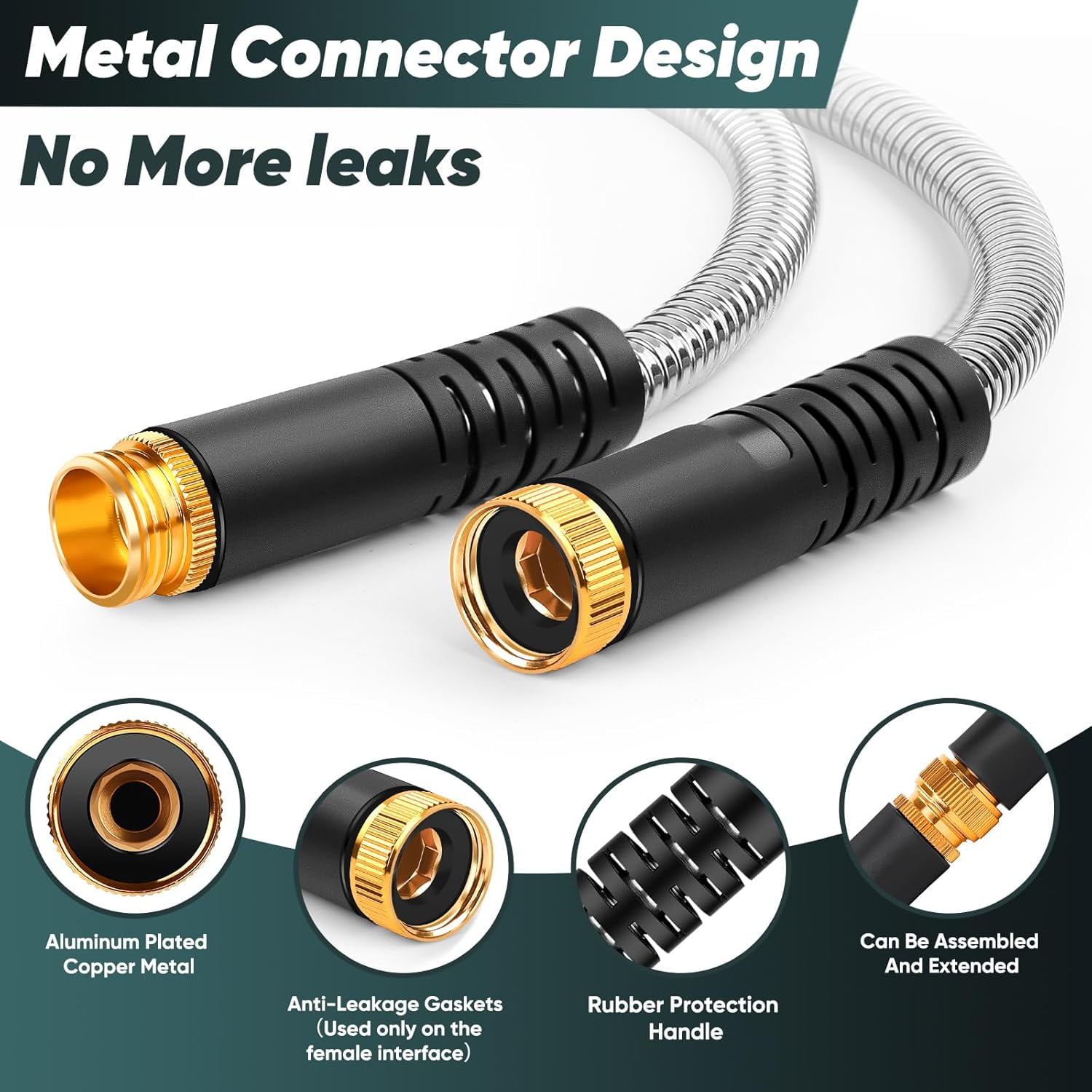 Garden Hose with 10-Function Nozzle, Leak-proof Metal Connector Hose, No Knots, Kink-Free Hoses, Lighter, Anti-Pets, Wear-Resistant, 3/4 GHT, Water Hose for Garden, Yard, Outdoor（75 FT）
