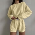 thumbnail image 3 of BaoFuBaoMei Pajamas for Women Set Plus Size 2 Piece Long Sleeve Sleepwear Crew Neck Top and Shorts Pjs Hollow out Cropped Lounge Set, 3 of 9