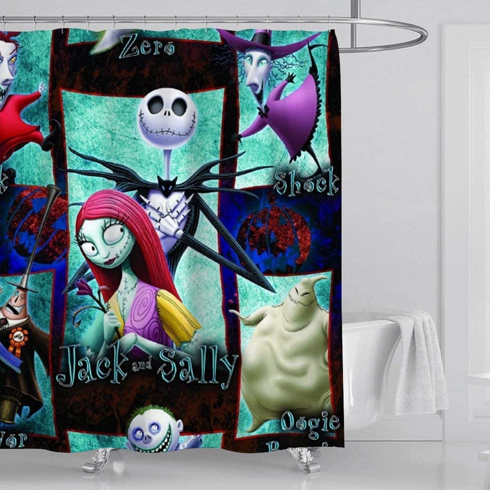 4Pc The Nightmare Before Christmas Shower Curtain Non-Skid Mat Rug Toilet Cover 