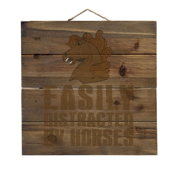 Easily Distracted By Horses - Decorative REAL WOOD Wall Art - Faux Pallet Look