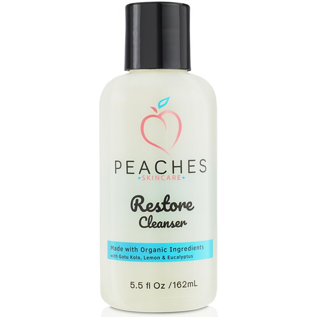 Limpiador facial Peaches Skin Care (5.5 oz) - Lavado facial post-entrenamiento - Limpiador facial vegano - Enriquecido con hierba de limón Gotu Kola y eucalipto
