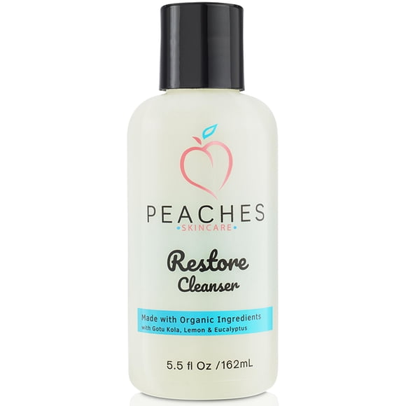 Limpiador facial Peaches Skin Care (5.5 oz) - Lavado facial post-entrenamiento - Limpiador facial vegano - Enriquecido con hierba de limón Gotu Kola y eucalipto