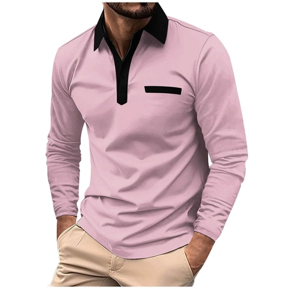 YSUEJPF Men's Golf Shirts Color Block Button Pullover T Shirts Long Sleeve Lightweight Stretchy Work Office Shirts