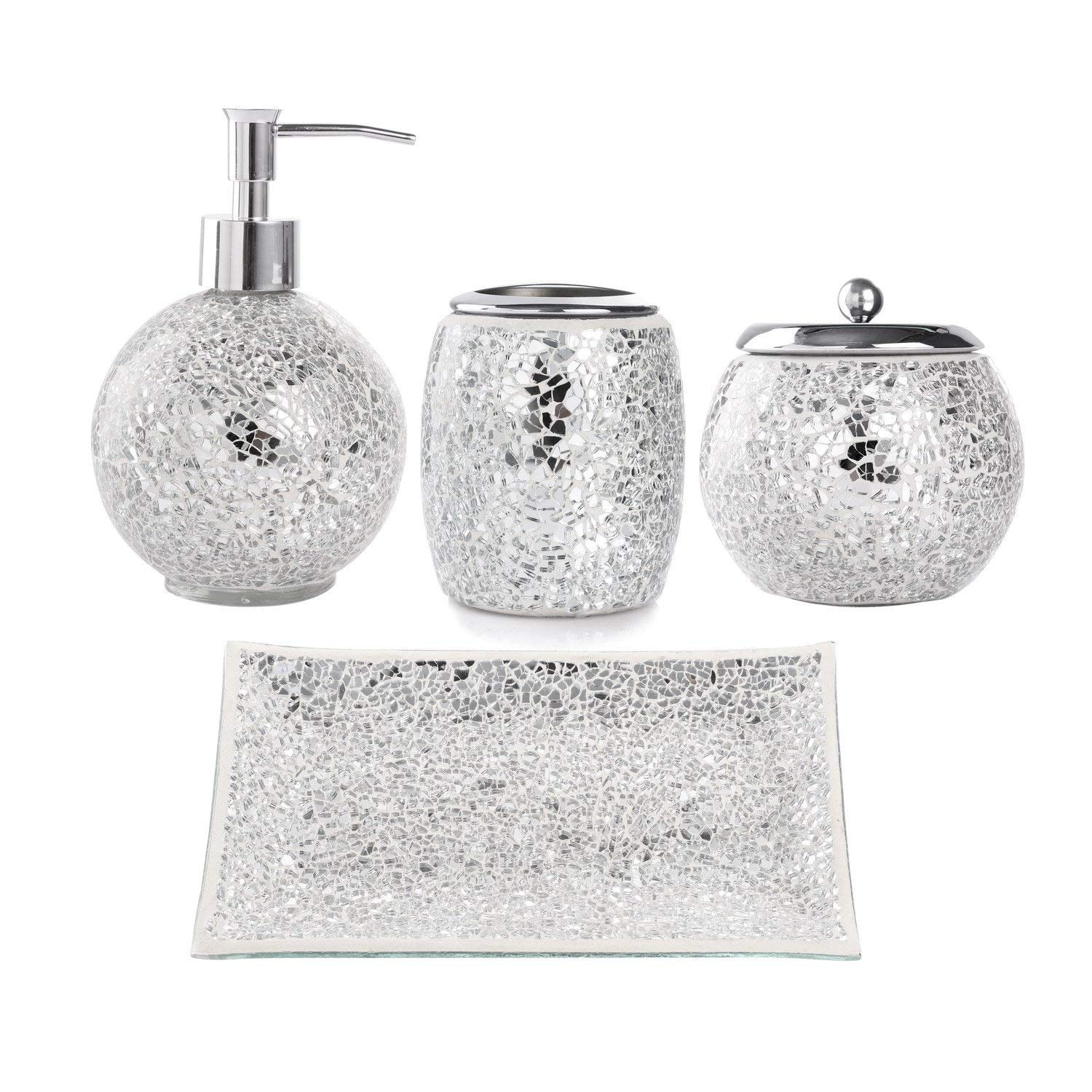 Mosaic Glass Bathroom Accessories, Modern White Bathroom Accessories Set