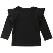 Toddler Baby Girl Basic Plain Ruffle Long Sleeve Cotton T Shirts Tops Tee Clothes