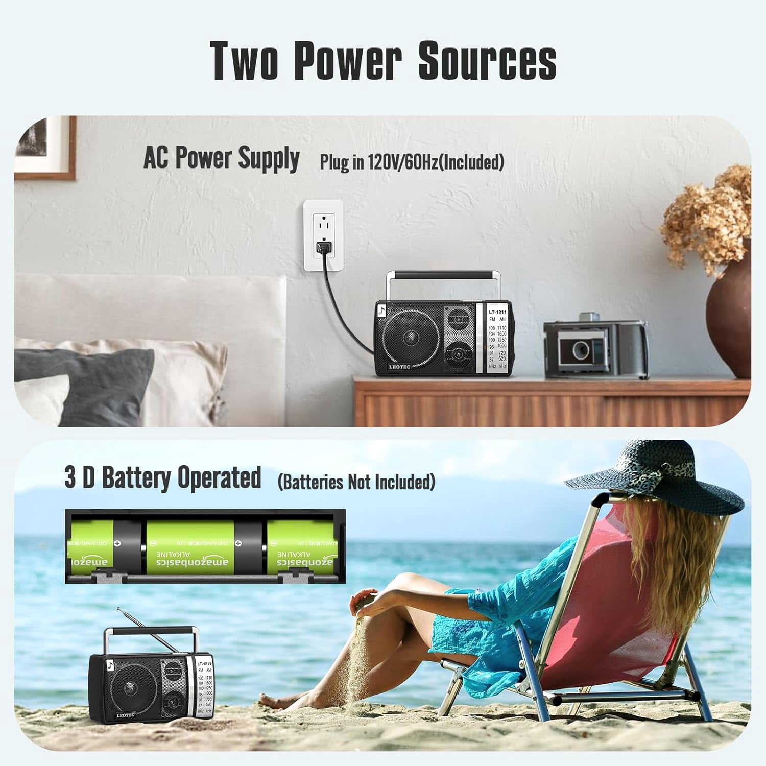 LEOTEC AM FM Radio, Portable Bluetooth Radio, Plug in Wall or Battery Operated Best Reception with Headphone Jack, Handheld Great for Home, Outdoor,Black