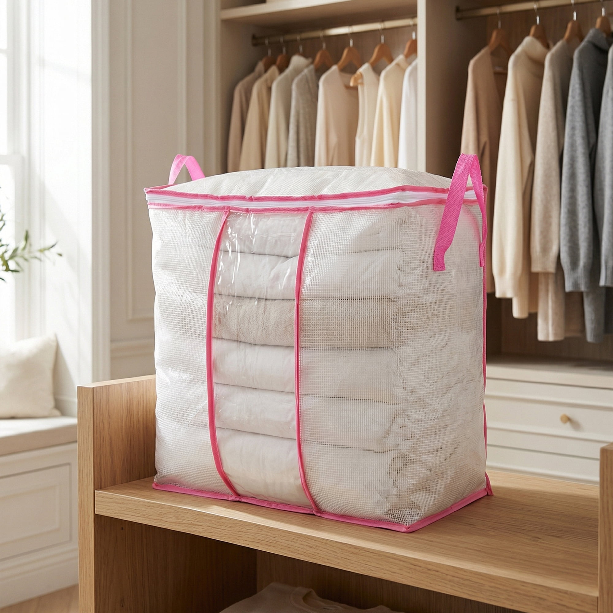 Unique Bargains Clothes Storage Bags for Organizing Comforter Pink 18.1"x10.2"x18.9"