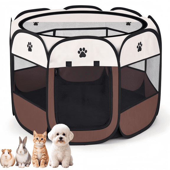 Behome Puppy Playpen,29 Inch Portable Pet Playpen Pop Up Foldable Exercise Kennel Tent Crate with Mesh Windows & Zippered Door for Indoor Outdoor Travel Camping