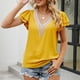 thumbnail image 5 of Blusa de encaje con cuello en V profundo para mujer, manga con volantes, informal, holgada, elegante, para verano, 5 of 6