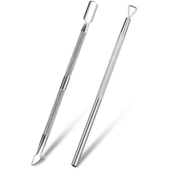 2 Pack and Peeler, Stainless Steel Dual Head Nail Scraper,Nail Gel Remover Tool for Fingernails and Toenails（Silver）