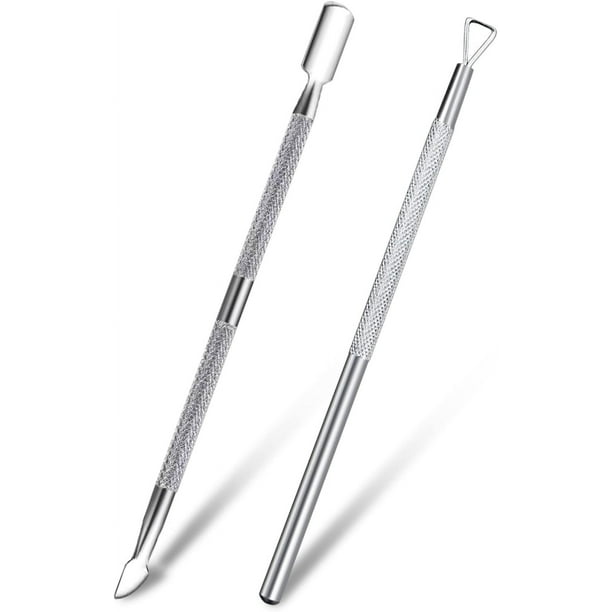 Paquete de 2 empujadores de cutículas y pelador de cutículas, empujador de cutículas de acero inoxidable, raspador de uñas de doble cabeza, herramienta removedora de esmalte de uñas para uñas de