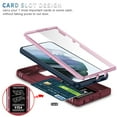thumbnail image 3 of Compatible with Samsung Galaxy S24 Ultra with Sliding Cover Lens Protection & Kickstand, Built-in 360° Rotate Ring Stand Magnetic Card Slot Hybrid Cover Case for Samsung Galaxy S24 Ultra, Pink+Winered, 3 of 11