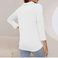 thumbnail image 4 of Half Zip Pullover Blouse Womens Solid Color 3/4 Length Sleeve Shirt V-Neck Loose Fit Casual Tunic Tops Summer Clothes for Women (White L), 4 of 6