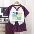 thumbnail image 2 of TOWED22 Toddler Boys Clothing 2Pcs Set Short Sleeve Crewneck T Shirt Elastic Waist Cartoon Print Shorts for Summer(Purple,2-3 Y), 2 of 4