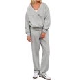 thumbnail image 3 of Women'S 2 Piece Sets Casual Round Neck Button-Down Cardigan with Wide Leg Pants Outfits Loungewear Sets Gray S, 3 of 9