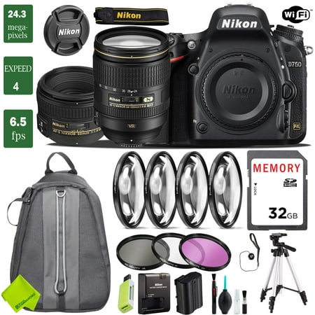 Nikon D750 DSLR Full Frame Camera with 24-120mm VR Lens & Nikon 50mm f/1.4G Lens + 4 Piece Macro Close-Up Set + 3PC Filter Kit (UV FLD CPL) + Tripod +