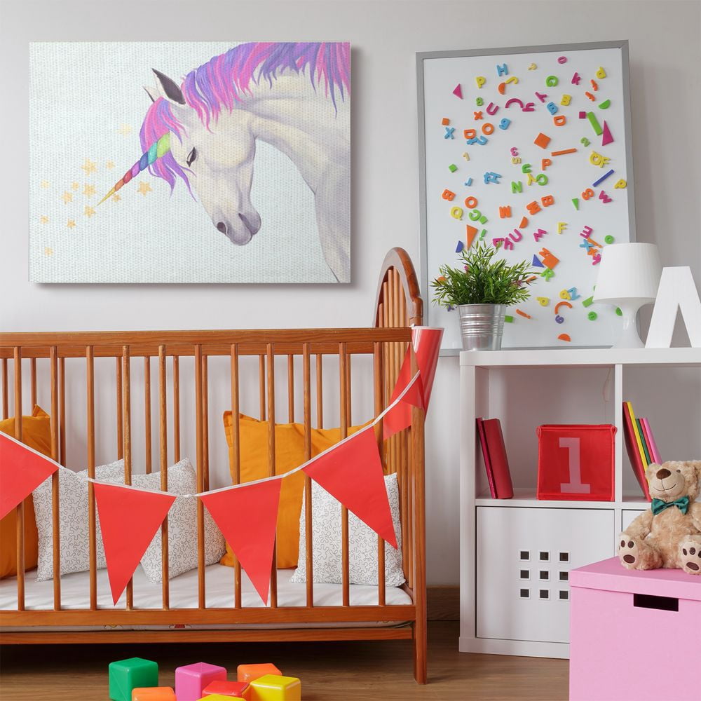 The Kids Room by Stupell Gold Star Rainbow Blue Unicorn Painting Canvas Wall Art by Ziwei Li