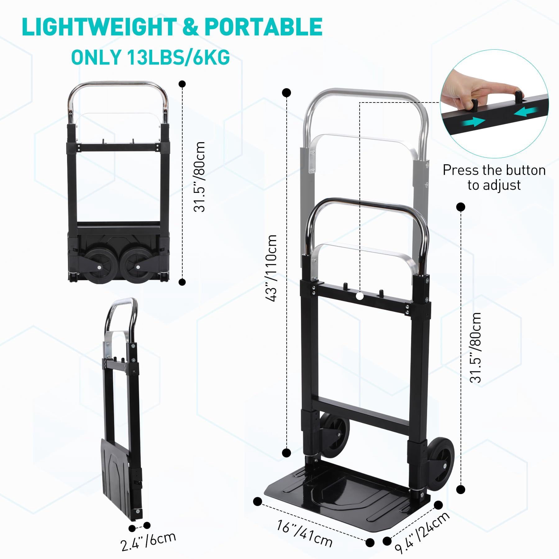 RedSwing Folding Convertible Hand Truck – Portable Dolly Cart, Heavy Duty, 180 lbs Load Capacity for Moving Luggage, Warehouse, Office, and Home