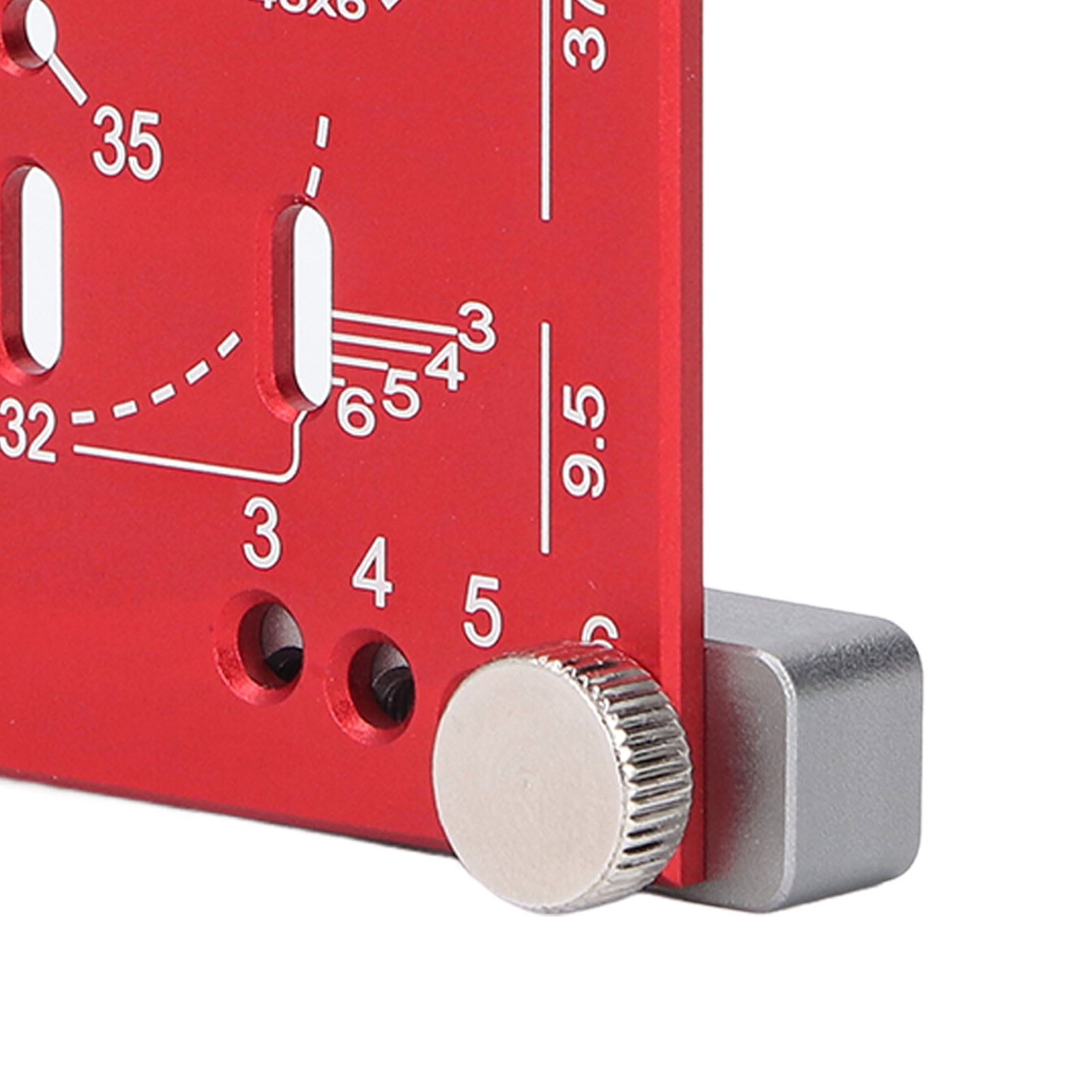BIMZUC Red Hinge Positioning Ruler 35mm (1.38 inches) Adjustable Aluminum Alloy Cabinet Hardware Drill Hole Guide Template Woodworking Jig Tool for Door Install