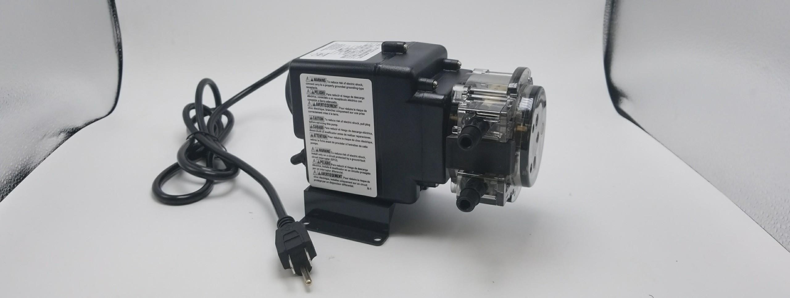 Stenner Pump 45mp5 - Ideal Chlorine Injection Pump Rated at 25 psi Model number 45MFL5A3S 120 Volts Stenner Peristaltic Pump Fixed Head Rated at 50 gpd adjustable head 
