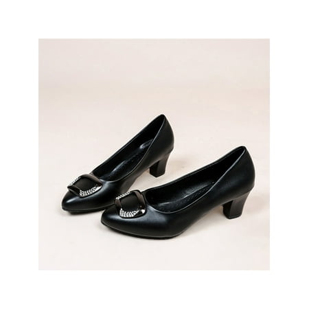 

Zodanni Low Heel Pumps Shoes for Women Chunky Heels Office Work Shoe Black Black Buckle 7.5