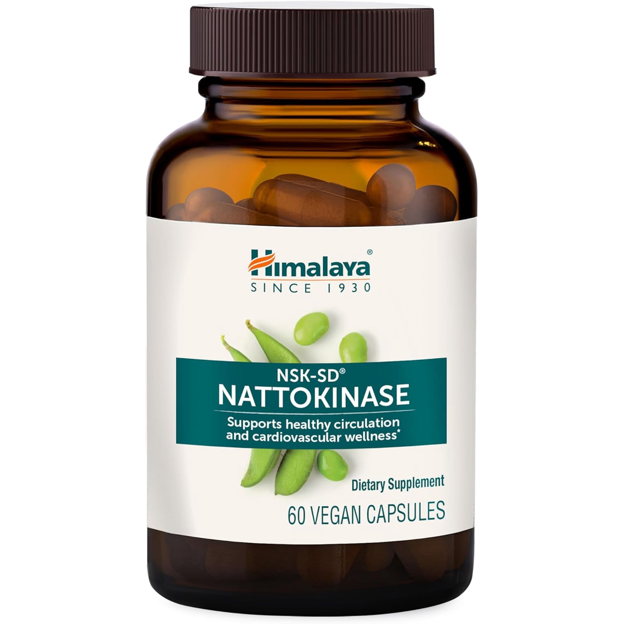 Himalaya NSK-SD Nattokinase, Dietary Supplement for Healthy Circulation, Vegan, Gluten Free Natto Extract, 100 mg, 60 Capsules