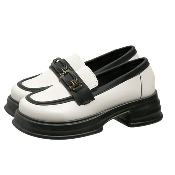 Fesfesfes British Style Small Faux-Leather Shoes For Women 2023 Spring New Thick-Soled Platform Loafers Retro Foolproof Shoes Tall Boots 4.5(35)