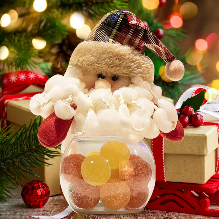 Dtydtpe Christmas Decorations Christmas Candy Jar Children Gift Santa Snowman Ornament Storage Box Clear Novelty Cookie Jars Doll Lid Bottle Xmas
