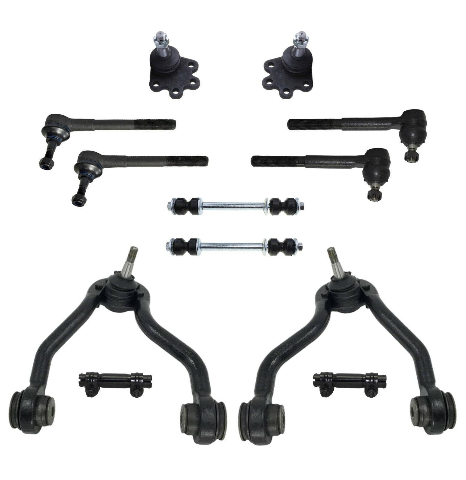 12 Pc Front Tie Rod Ends, Adjusting Sleeves, Sway Bar Links, Upper