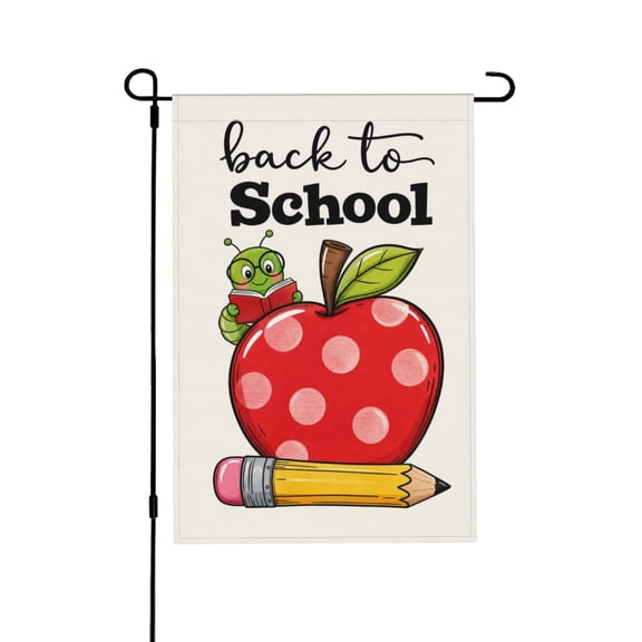 Back to School Garden Flag 12x18 Inch Cute Apple and Worm Outdoor Decor