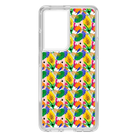 DistinctInk Clear Hybrid Case for Samsung Galaxy S21 Ultra (6.8 Screen) - Summer Vibes Floral Pattern Green Yellow Blue - Shockproof Protection