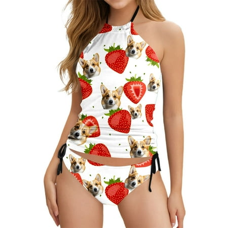 HABDGIKS 2 Piece Swimsuit for Women Bathing Suits Stylish Diy Casual Print for Pool Beach Halter Thongs Cut Out Swimsuit