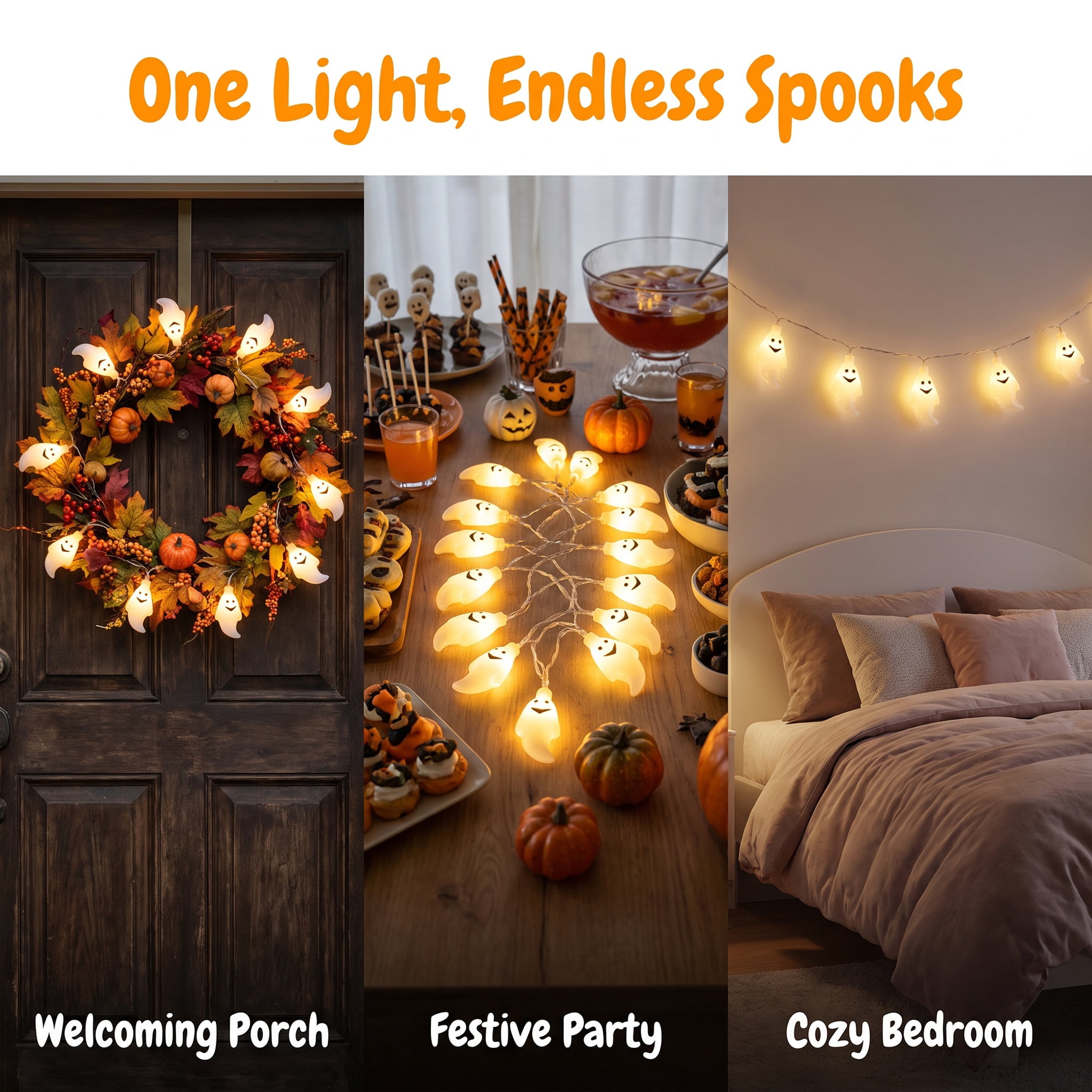 Unique Bargains Jack-O'-Lantern Fairy Lights 9.8 ft Ghost Battery Operated Twinkle Lights