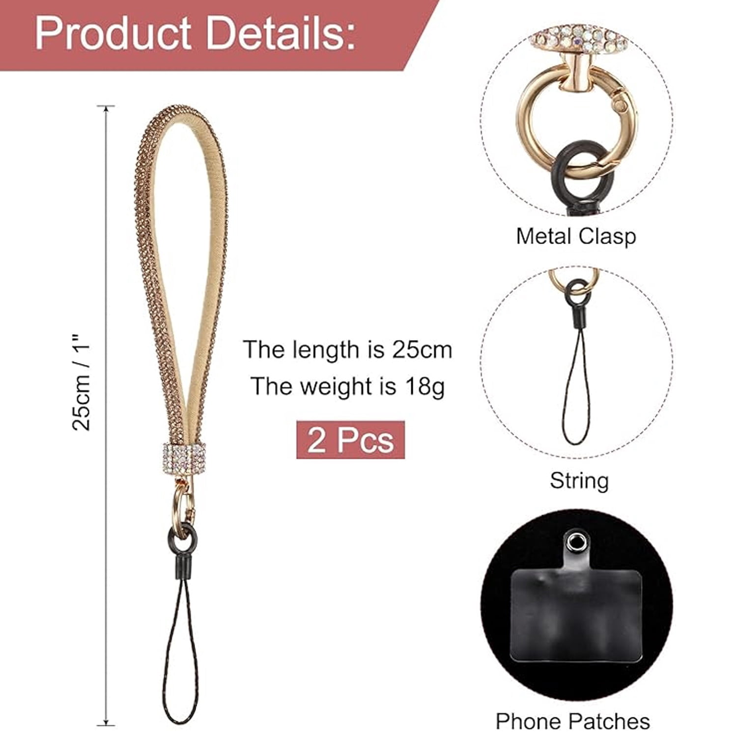 Sparkling Crystal Bracelet Phone Charm Lanyard - Rose Gold